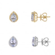 Brinco em 18k Gota Bolinhas Polidas com 2 Agua Marinhas 7x5mm 1.26Cts                      