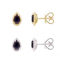 Brinco em Ouro 18k Gota Bolinhas Polidas com 2 Safiras 6x4mm 0.94Cts      