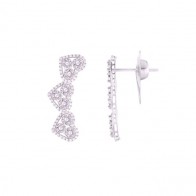 Brinco Ouro Branco 18k Ear Cuff Corações com 18 Brilhantes