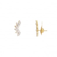 Brinco em Ouro 18k Ear Cuff Bicolor Navetes com 12 Brilhantes