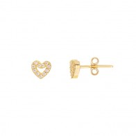 Brinco em Ouro 18k Coração Cravejado com Zircônias Brancas