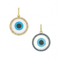 Pingente Olho Grego Redondo Com Pérola Madre e Safiras ou Brilhantes