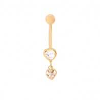 Piercing em Ouro 18k Umbigo Coração Duplo com Zircônia
