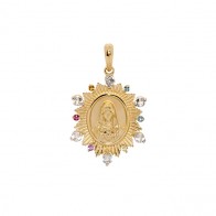 Pingente em Ouro 18k Sacra Sagrado Coração de Maria com Pedras Naturais
