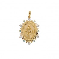 Pingente em Ouro 18k Sacra Nossa Sra. das Graças com Pedras Naturais