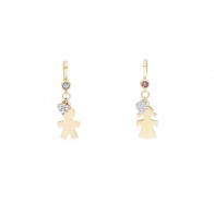 Pingente em Ouro 18k Menino/Menina Bicolor com 1 Topázio Azul e 1 Rodolita