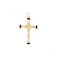 Pingente em Ouro 18k Cruz Torcida com Cerâmica Preta Polida 