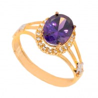 Anel em Ouro 18k Formatura com Pedra Brasileira Natural e Brilhantes