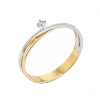 Anel em Ouro 18k Bicolor Solitário Cartie com Diamante 7 Pontos