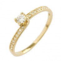 Anel Solitário Ouro 18k Com Diamante 10 Pontos Aro Torcido Cravejado com 18 Diamantes