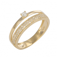 Anel Solitário Duplo Com Brilhante