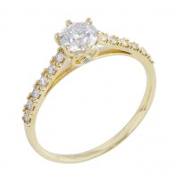 Anel em Ouro 18k Solitário Voile Blanc 1 Diamante 50 Pontos Aro Cravejado com 12 Diamantes