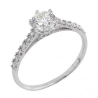 Anel Solitário White Voile Blanc 1 Diamante 80 Pontos Aro Cravejado com 12 Diamantes