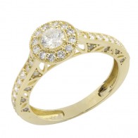 Anel Ouro Solitário Yellow Voile Blanc 1 Diamante 30 Pontos Aro com 44 Diamantes