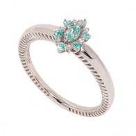 Anel em Ouro Branco 18k Unik Chuveiro Navete com Turmalina Paraiba e 6 Diamantes