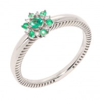 Anel em Ouro Branco 18k Unik Chuveiro Flor com 7 Esmeraldas e 6 Diamantes