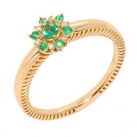 Anel em Ouro 18k Unik Chuveiro Flor com 7 Esmeraldas e 6 Diamantes 