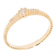 Anel em Ouro 18k Solitário Facine com 1 Diamante 10 Pontos 0.10cts e 10 Diamantes 0.05cts