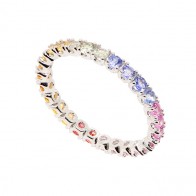Aliança Inteira Ouro Branco Rainbow com 27 Safiras Color 2.00mm