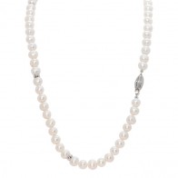 Colar em Ouro Branco 18k 50cm De Perolas Batata  5 Argolas com fecho Oval Gomado