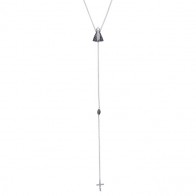 Gargantilha em Ouro Branco 18k Gravata  Nossa Senhora Aparecida com Cruz 11 Brilhantes e 11 Safiras