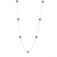 Gargantilha em Ouro 18k Elo Português com 9 Olho Gregos