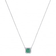 Gargantilha Chuveiro Quadrada com 1 Esmeralda Carre e 22 Diamantes