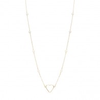 Gargantilha em Ouro 18k  Cartie 45cm Coração Vazado com Pérolas 3.5mm