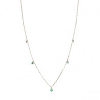 Gargantilha em Ouro Branco 18k Unik 3 Esmeraldas e 2 Diamantes