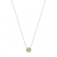 Gargantilha em Ouro Branco 18k Chuveiro com 1 Safira Verde 5mm e 12 Diamantes