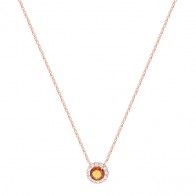 Gargantilha em Ouro Rosé 18k Chuveiro Redonda com 1 Safira Laranja 5mm e 12 Diamantes