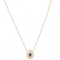 Gargantilha em Ouro 18k Gota com 1 Safira 5x3 0.26ts com 27 Diamantes 0.42cts