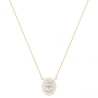 Gargantilha em Ouro 18k Chuveiro Oval com 1 Água Marinha 6x4mm 0.62cts com 28 Diamantes 0.41cts