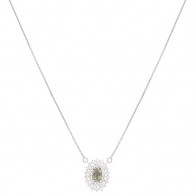 Gargantilha Em Ouro  Branco 18k Chuveiro Oval Com 1 Safira Verde  De 0.62 CTS Com 31 Diamantes De 0.45 CTS