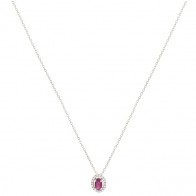 Gargantilha Em Ouro Branca 18k  Chuveiro Oval Com 1 Rubi 0.31CTS Com 18 Diamantes 0.09CTS