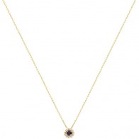 Gargantilha em Ouro 18k Chuveiro Redondo com 1 Safira 4mm 0.36Cts com 16 Diamantes 0.08Cts