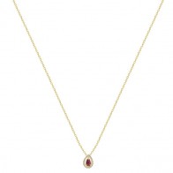 Gargantilha Em Ouro 18k Gota Com 1 Rubi De 0.23CTS Com 18 Diamantes De 0.08CTS