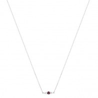 Gargantilha Em Ouro 18k Branca Reta Com 1 Rubi De 0.14CTS Com 4 Diamantes 0.09CTS