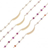 Pulseira em Ouro 18k Chapinha elo português com Zircônias 13cm - Com Zircônias 3mm