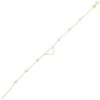 Pulseira em Ouro 18k Cartie 18cm Coração Vazado com Pérolas 3.5mm