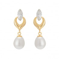 Brinco em Ouro 18k Navete com Zircônia e Pérola