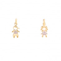 Pingente em Ouro 18k  Menina/Menino com Zircônias 