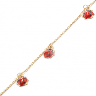 Pulseira  em Ouro 18k  Infantil Cartie 14cm Oval com 5 Joaninhas - 1.20g