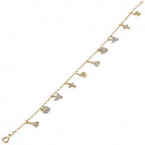 Pulseira Elo Português 19cm Com Berloques Religiosos e Zircônias - 5.10gr