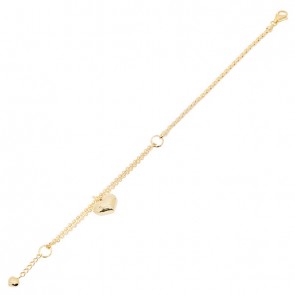 Pulseira em Ouro 18k Meio Cardano Meio Bailarina com Berloque Coração 19cm - 6.00g