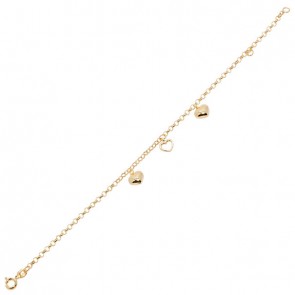 Pulseira em Ouro 18k Bailarina com 3 Berloques Coração 15cm - 1.70g   
