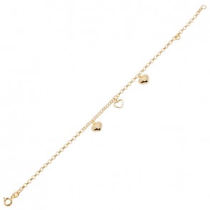 Pulseira em Ouro 18k Bailarina com 3 Berloques Coração 15cm - 1.60g   