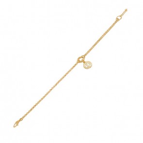 Pulseira em Ouro 18k Elo Português e Bailarina Dupla com Mandala Fé 19cm - 3.00g