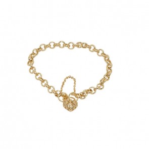 Pulseira em Ouro 18k  Elo Português com Fecho Pega Ladrão Coração 19cm -8.00g 