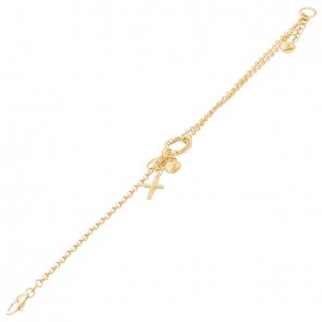 Pulseira em Ouro 18k Meia Balarina - Meio Elo Português com Berloques 18cm - 3.70g
